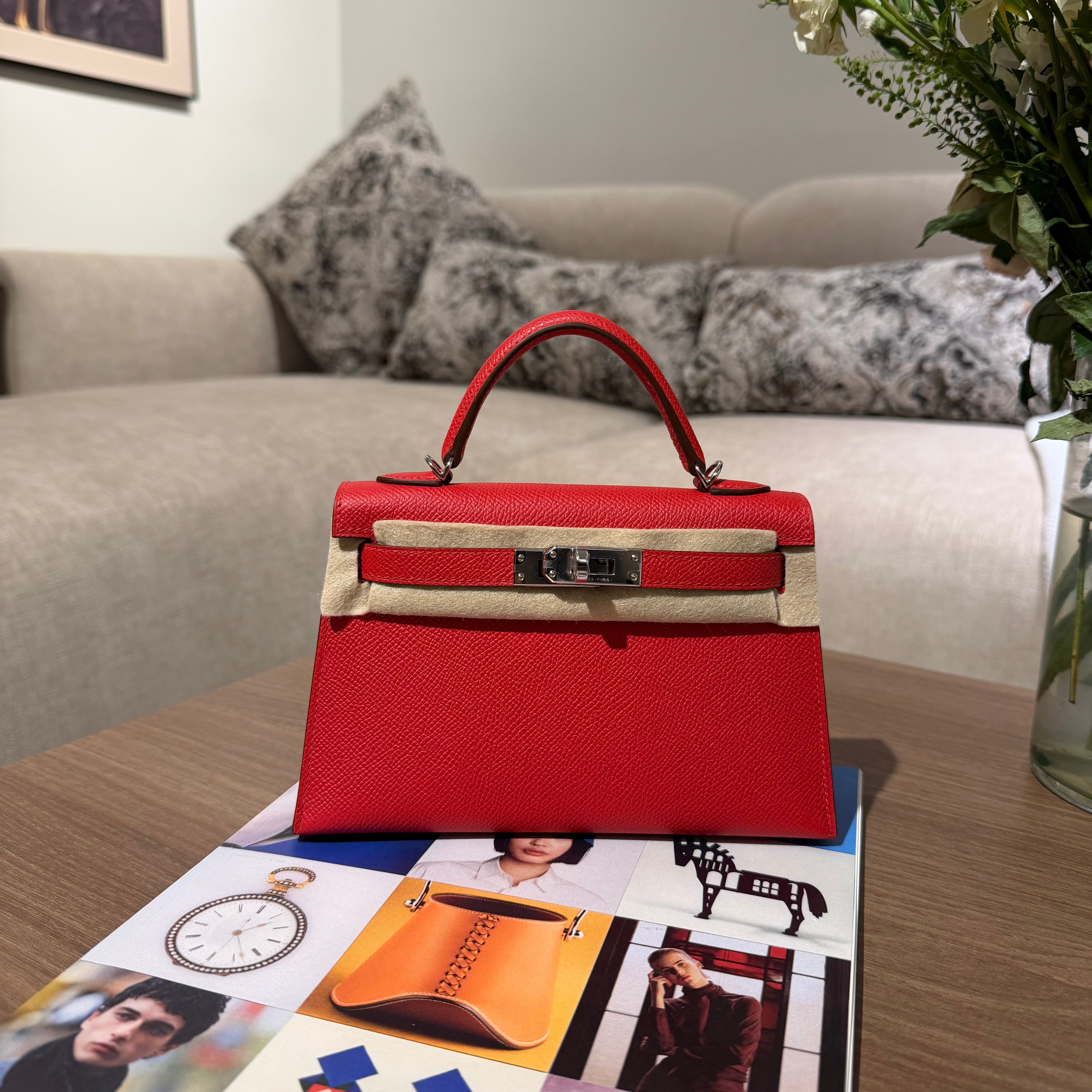 HERMES KELLY 20 ROUGE RADIEUX PHW EPSOM