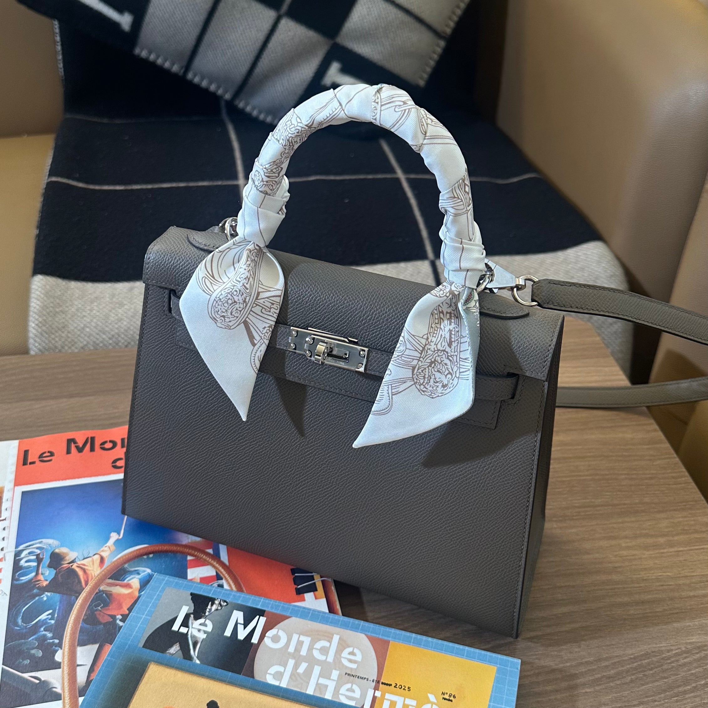 HERMES KELLY 25 GRIS ETAN PHW / USED