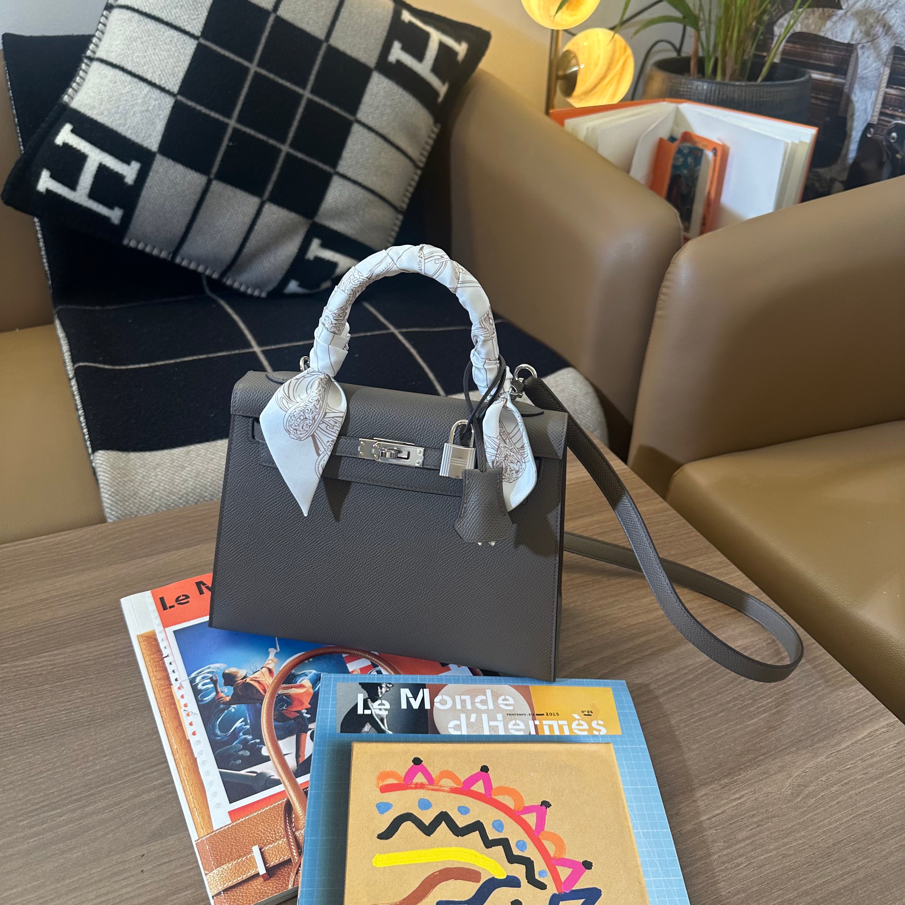 HERMES KELLY 25 GRIS ETAN PHW / USED
