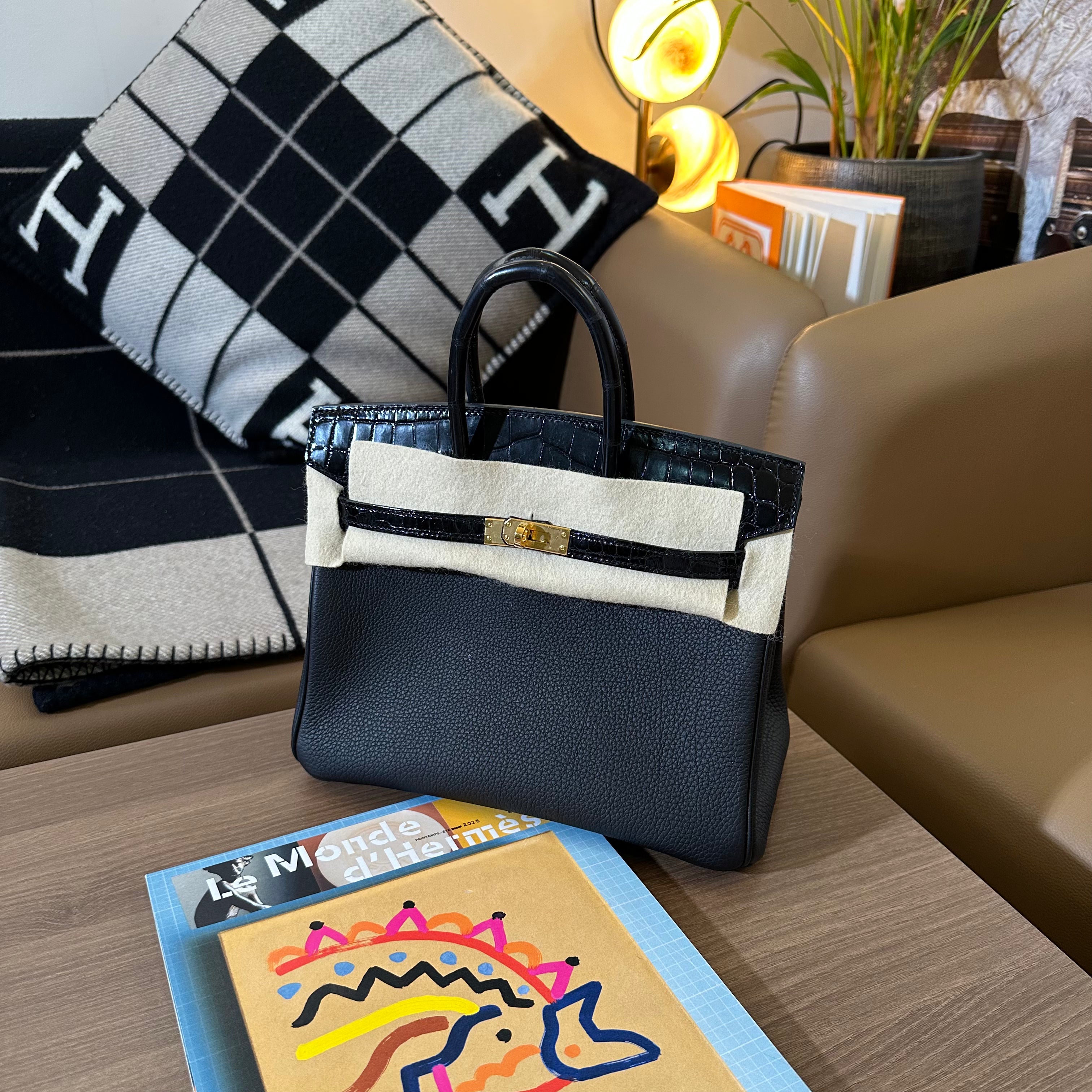 HERMES BIRKIN 25 TOUCH CROCO BLACK SHINY GHW USED LIKE NEW 2021