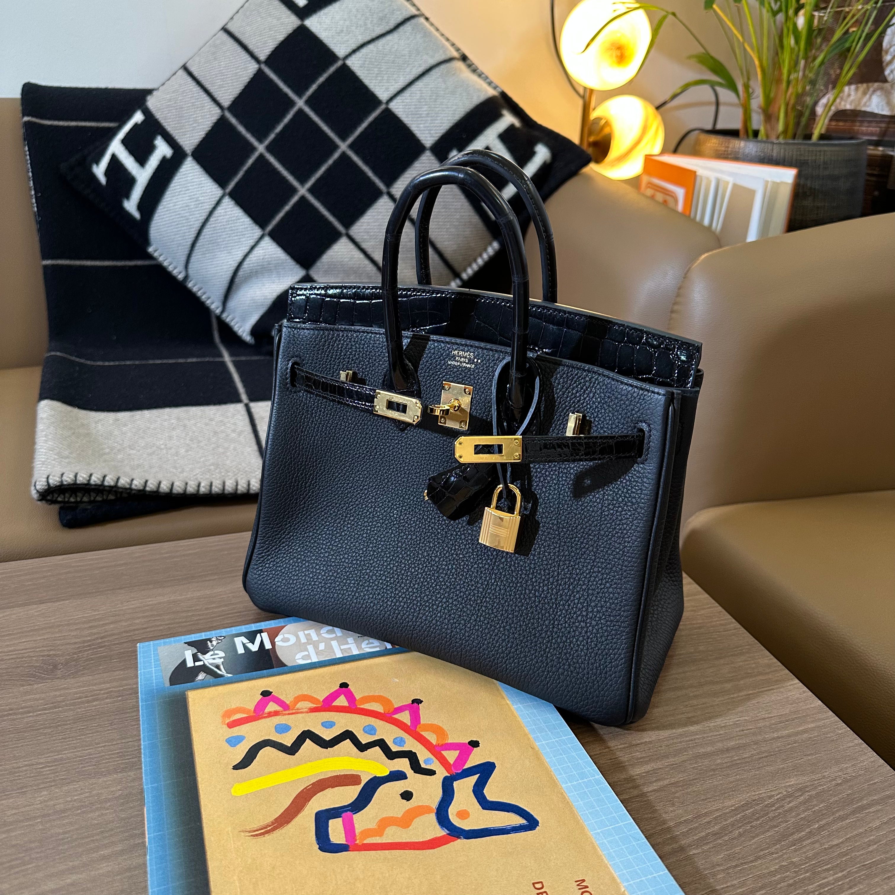 HERMES BIRKIN 25 TOUCH CROCO BLACK SHINY GHW USED LIKE NEW 2021