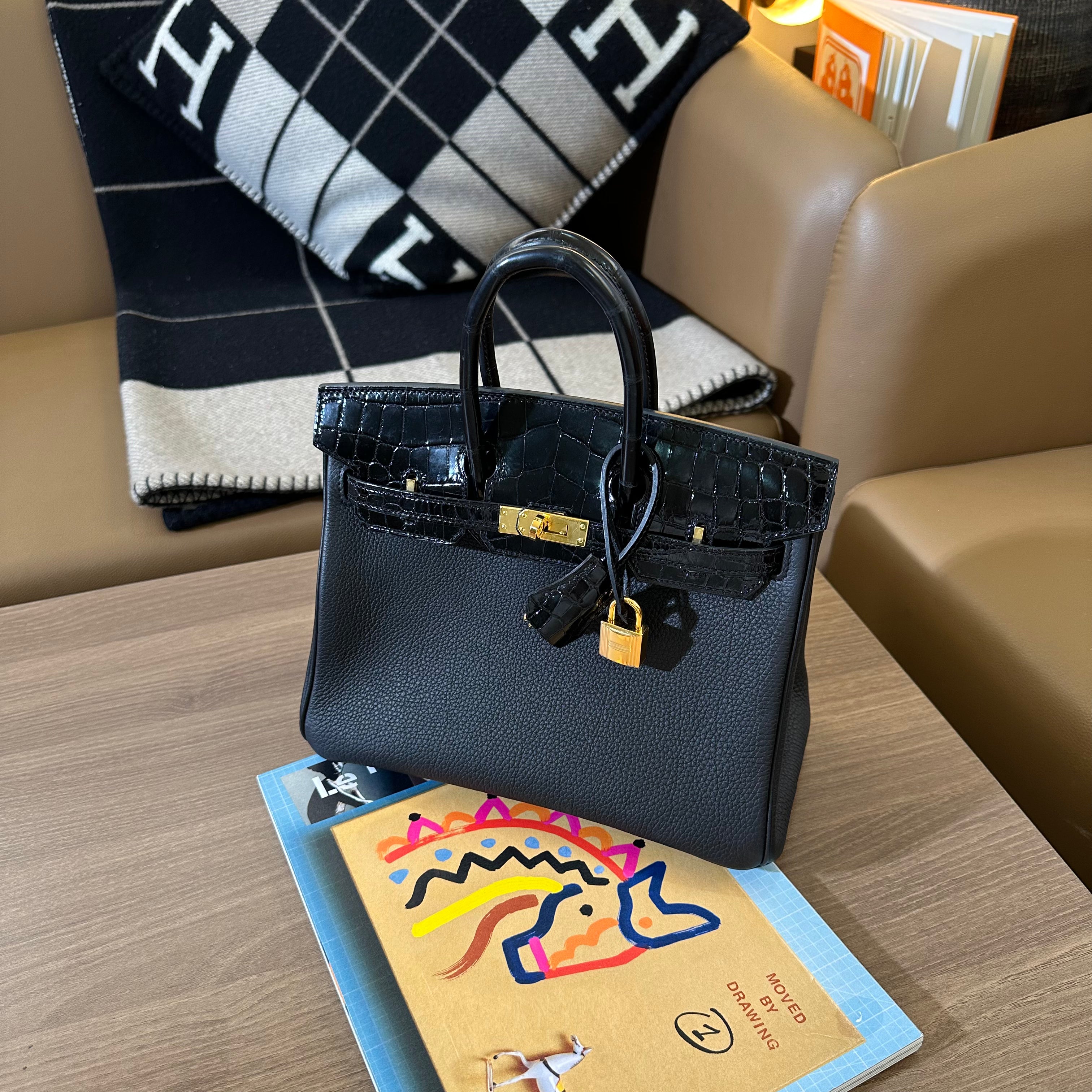 HERMES BIRKIN 25 TOUCH CROCO BLACK SHINY GHW USED LIKE NEW 2021